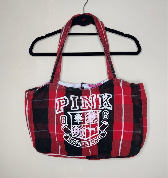 PINK Victoria's Secret Handbags - Vintage PINK fabric plaid tote bag